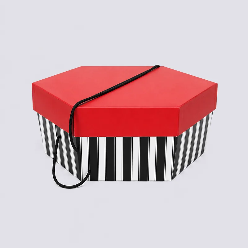 Red Lid and Black and White Stripe Base Hat Boxes | Hat Boxes Red Lid and Black and White Stripe Base Hat Boxes — Hat Boxes wholesale from Packaging Panda