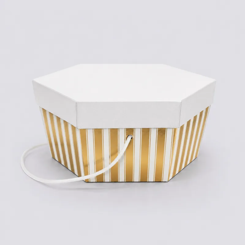 White Lid and Gold Stripe Base Hat Boxes | Hat Boxes White Lid and Gold Stripe Base Hat Boxes — Hat Boxes wholesale from Packaging Panda