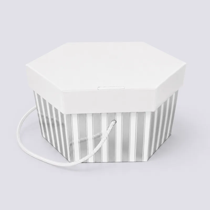 White Lid and Silver Stripe Base Hat Boxes | Hat Boxes White Lid and Silver Stripe Base Hat Boxes — Hat Boxes wholesale from Packaging Panda