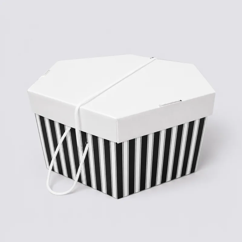 White Lid and Black and White Stripe Base Hat Boxes | Hat Boxes White Lid and Black and White Stripe Base Hat Boxes — Hat Boxes wholesale from Packaging Panda